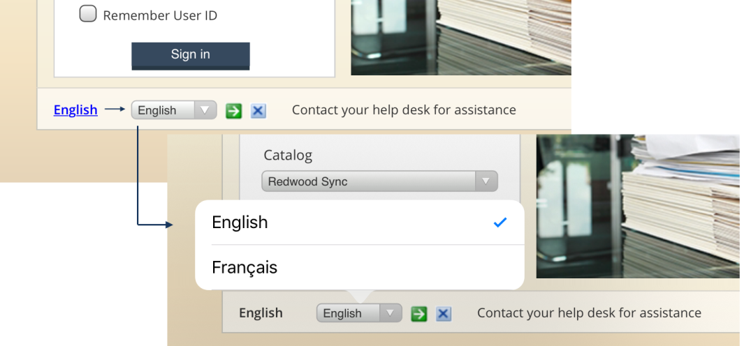 Screenshot of changing default language on iPad sign-in page.